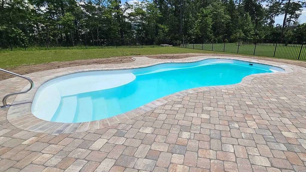 swimming pool installed in south carolina, fiberglass with beautiful decking